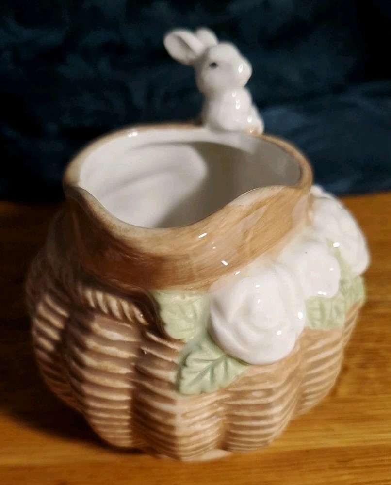 Corner Ruby Spring Easter Collection, Bunny Rabbit 🐇 Basket Ceramic Creamer 4"H