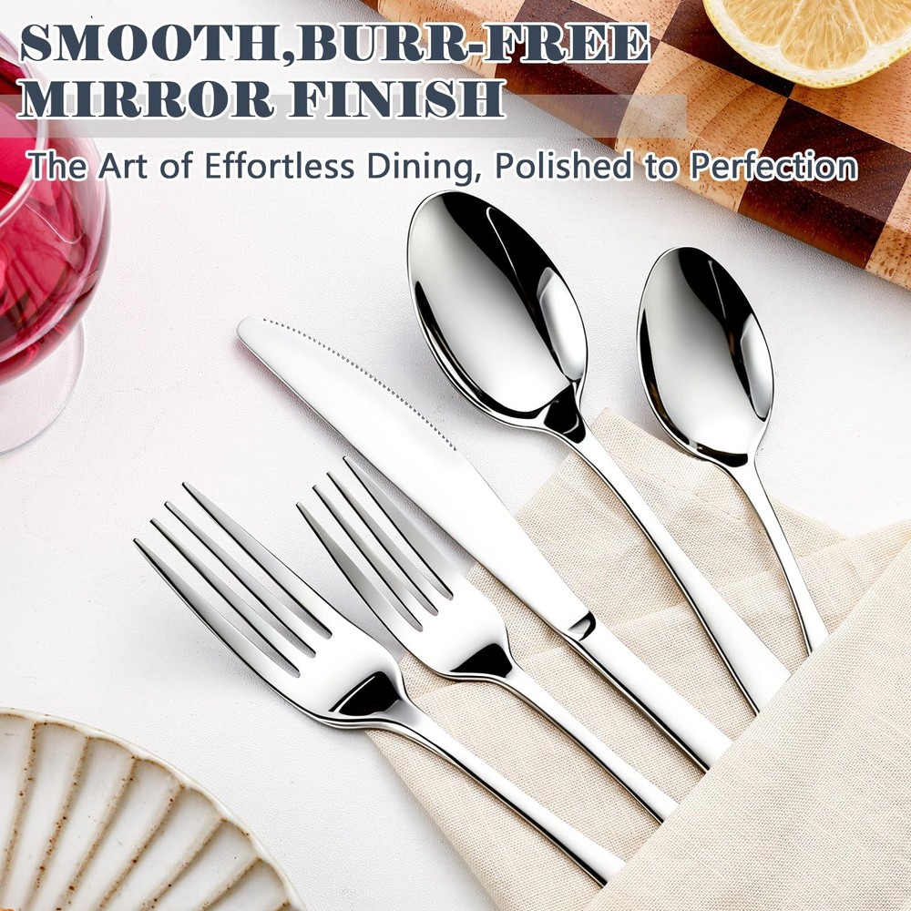 BEWOS 49-Piece Silverware Set with Organizer 49P Flatware Silver, Silver