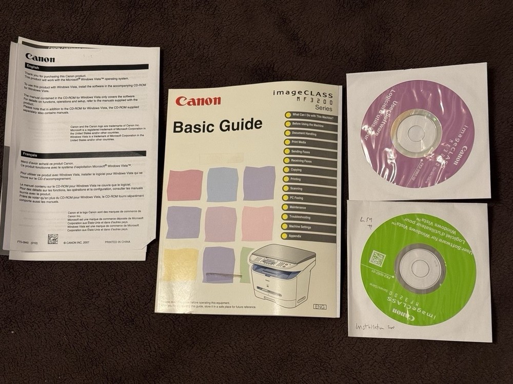 Documentation and installation software for a vintage Canon imageCLASS MF3200