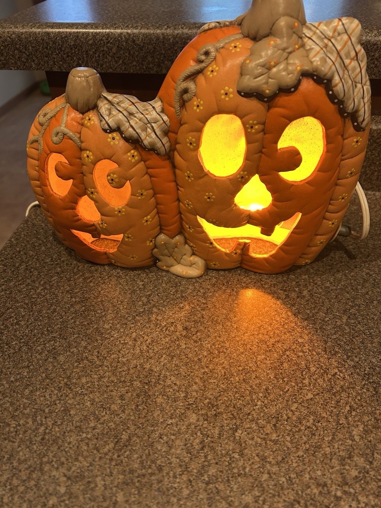 Ceramic Light Up Halloween Jack-O-Lantern Pumpkin Patch Light double Sided