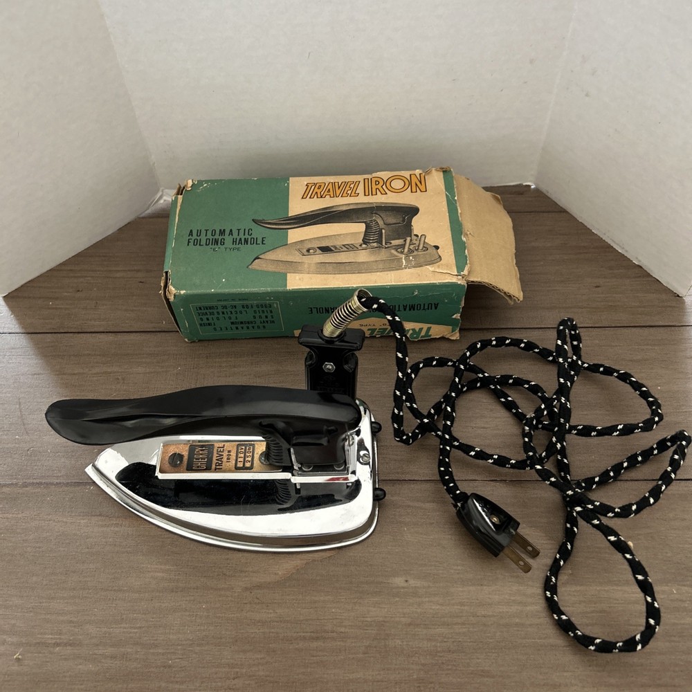 Vintage Cherry Travel Iron With Folding Handle E Type Works