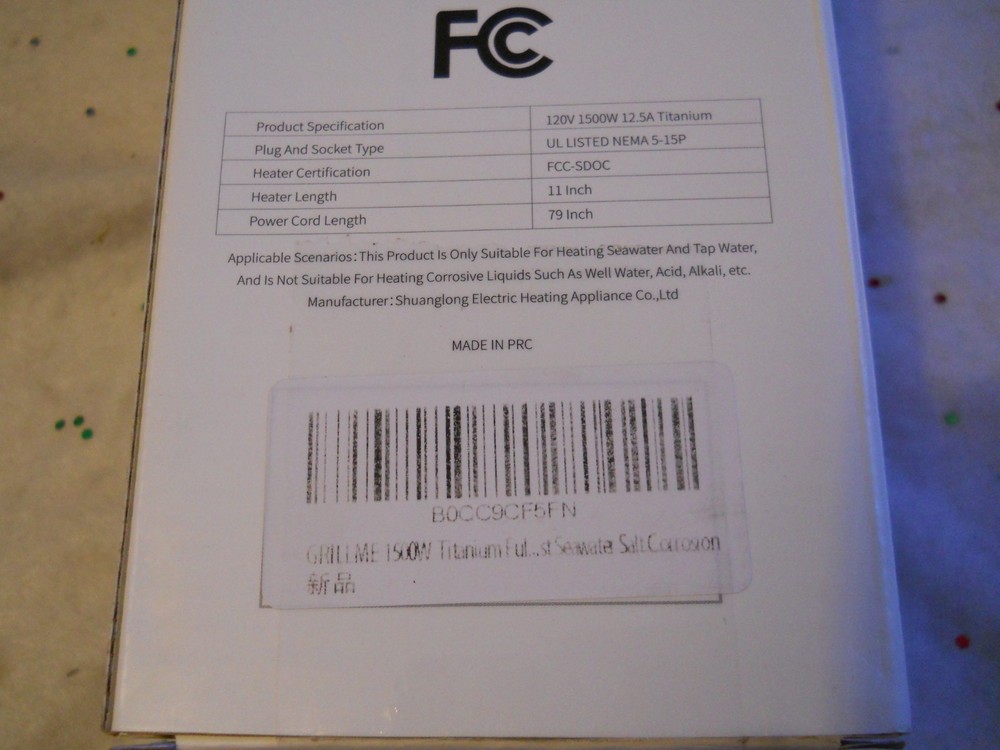 GRILLME 1500W Immersion Water Heater Portable Titanium T1 Submersible Waterproof