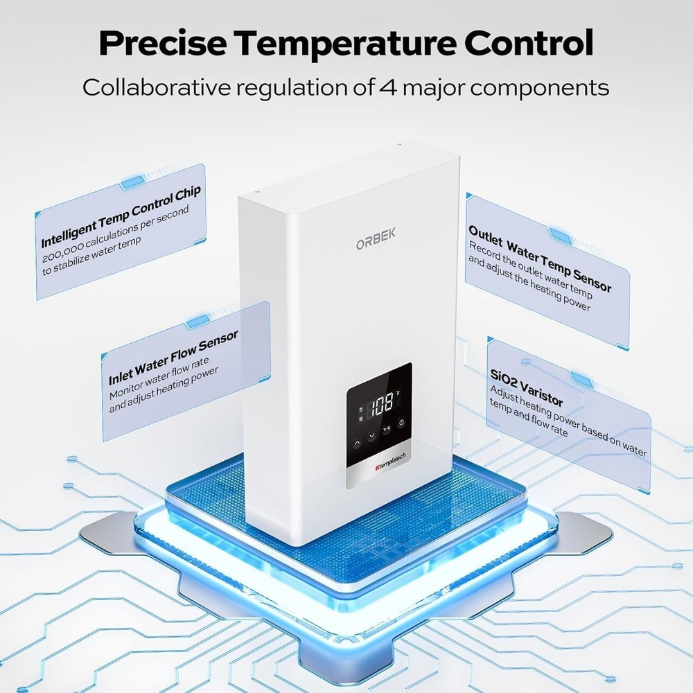 【90% NEW】ORBEK 18KW Tankless Water Heater Electric Instant Hot Boiler for Shower