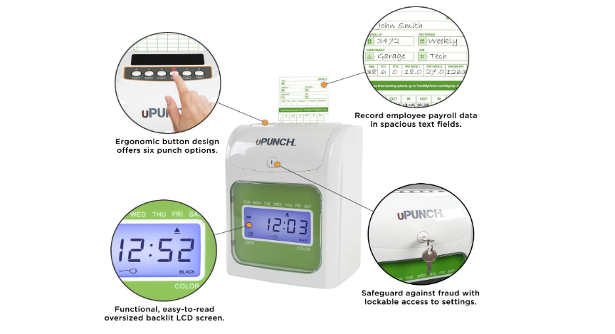 Office Time Clock Machine Auto Payroll Employee Card System Electronic Day Track