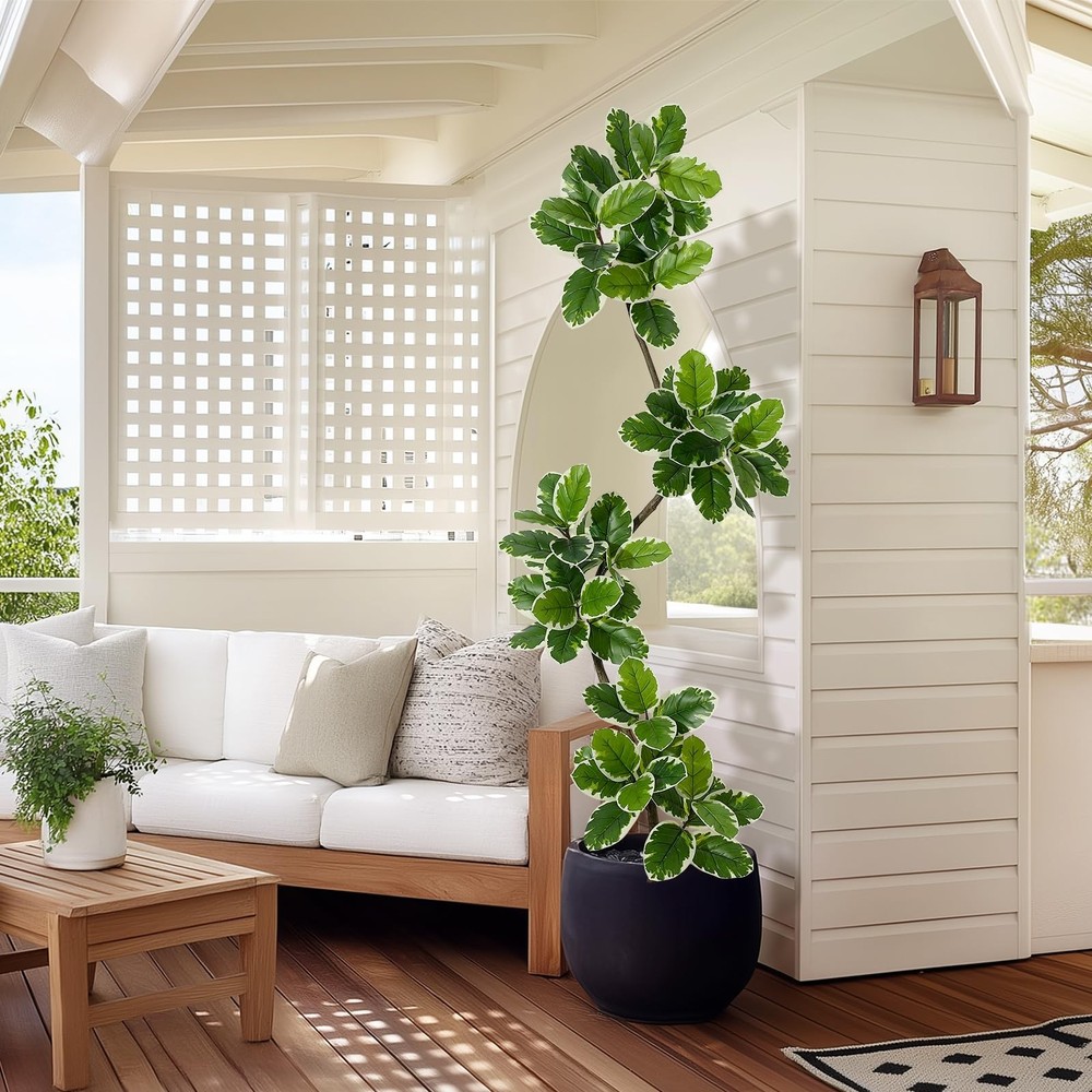 Fiddle Leaf Fig Tree Artificial Indoor, 7 ft Tall Faux Rubber Tree with Spher...