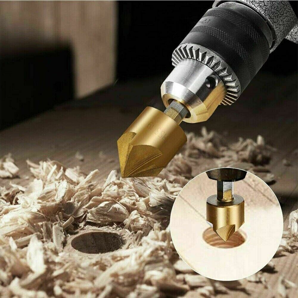 6Pc Chamfer Countersink Deburring Drill Bit Set Crosshole Cutting Metal Tool Kit