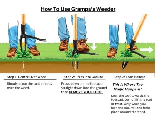 Stand Up Weed Puller Tool - Bamboo Long Handle 4-Claw Design for Easy Weeding