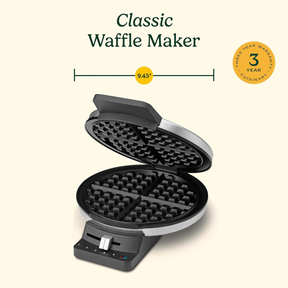 Cuisinart Waffle Maker, 1250W round Classic Waffle Iron, 5-Setting Adjustable Br