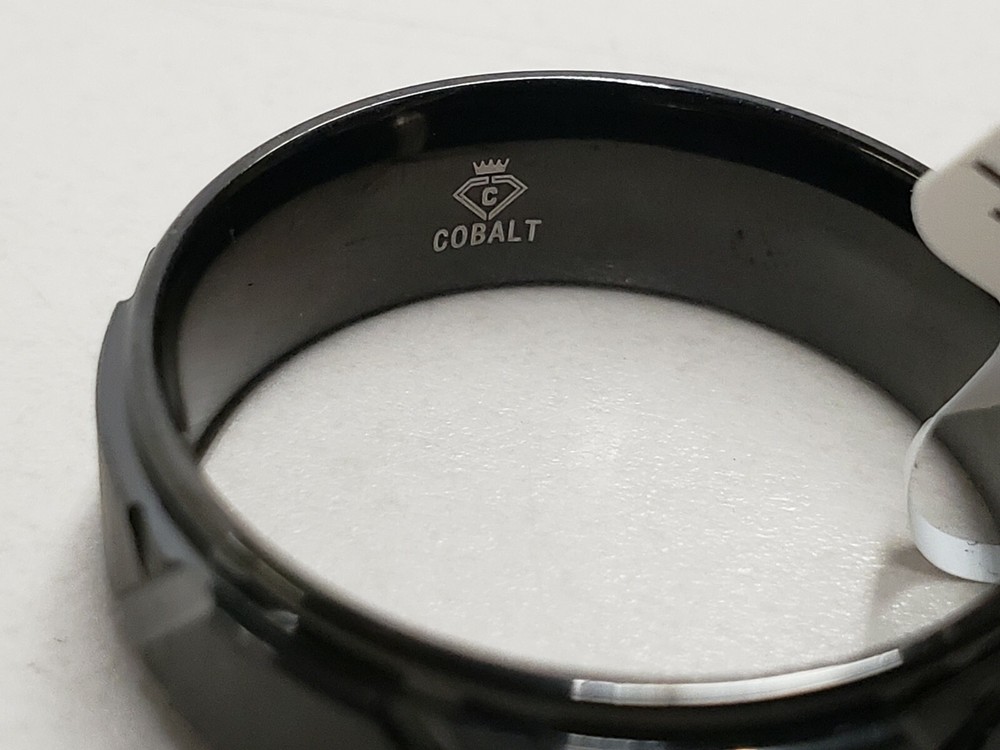 Cobalt Black Etched V Design Band, 8MM