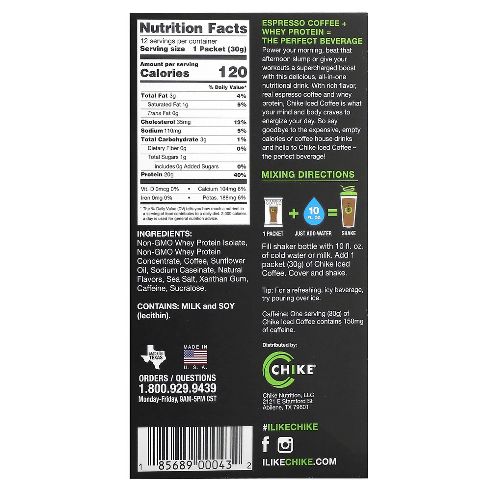 High Protein Iced Coffee, Vanilla, 12 Packets, 1.04 oz (30 g) Each