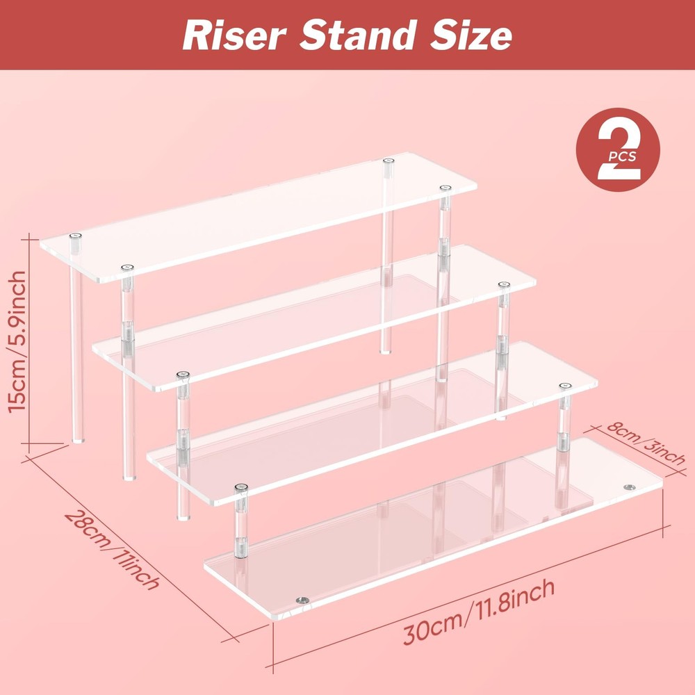 4 Tier Acrylic Display Risers, Clear Perfume Organizer Stand, Large