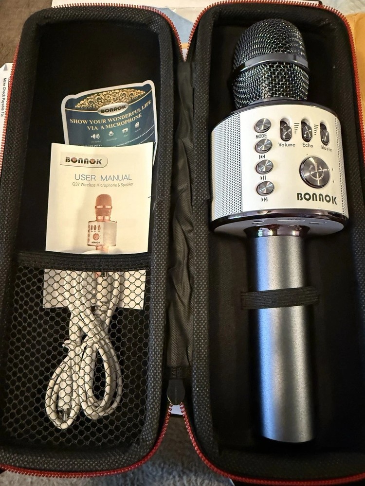 Bonaok Wireless Bluetooth Karaoke Microphone - Black