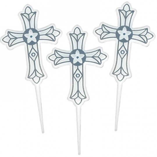 Religious Cross Plastic Picks 36 Per Pack 3" Silver Religious Tableware