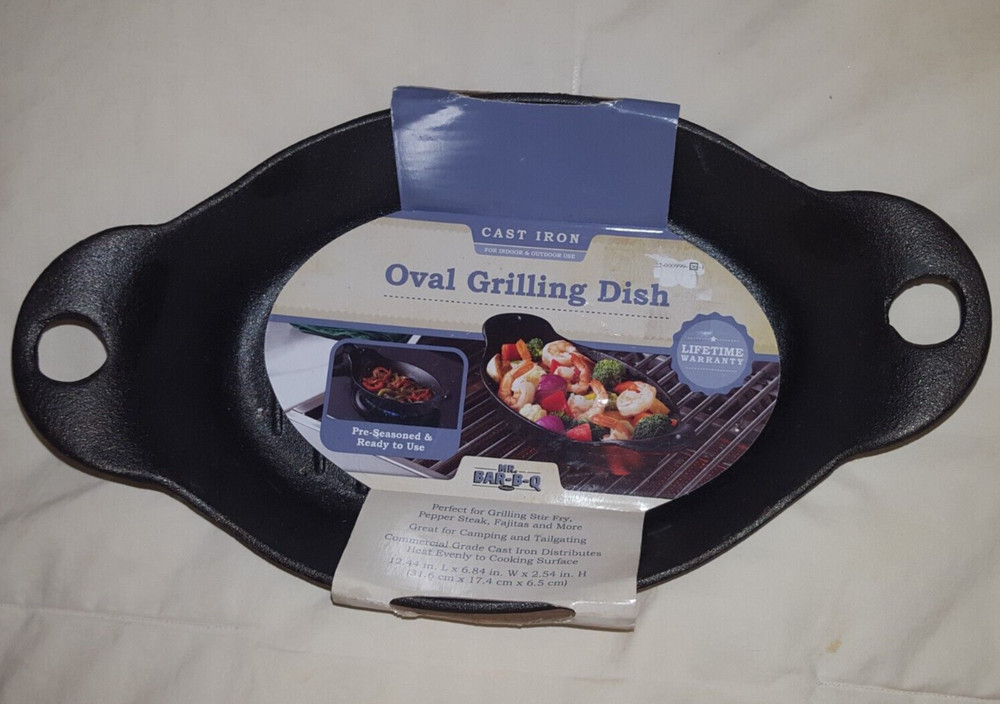 Mr. Bar-B-Q Oval Cast Iron Grilling Dish - New