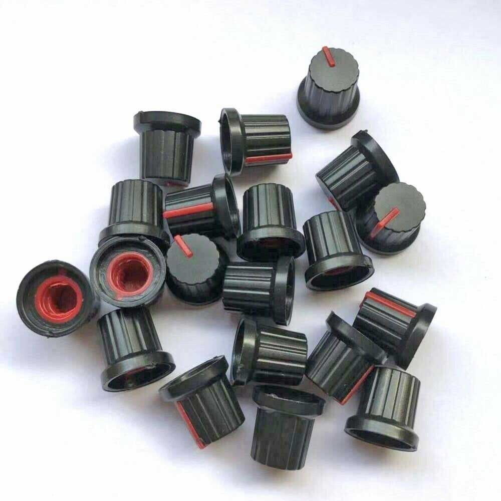 20 Pcs 6mm Shaft Hole Dia Plastic Threaded Knurled Potentiometer Knobs Cap 15*15