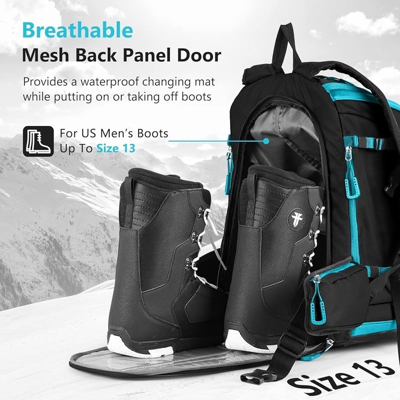 Ski Boot Backpack Waterproof Durable Gear Storage W/ Drain Holes & Pockets 65L