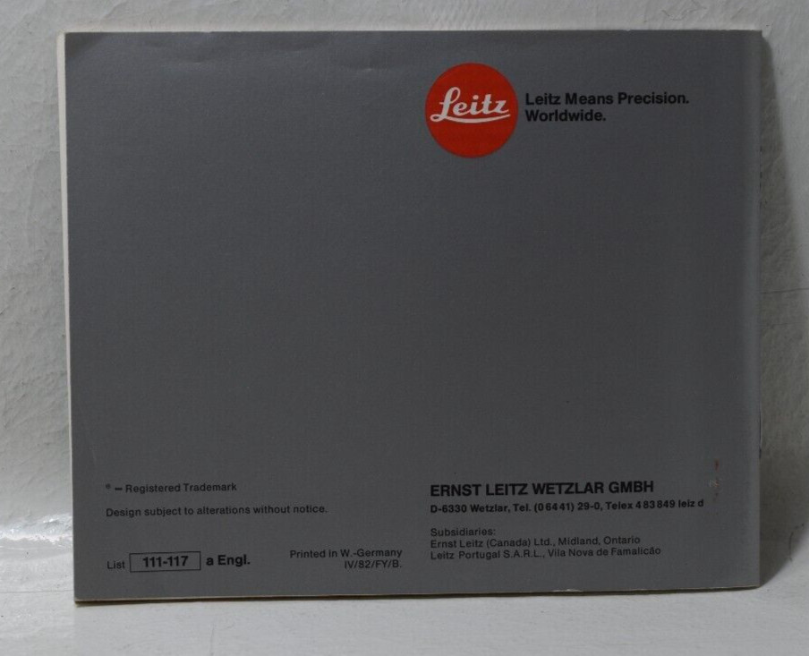 Leica R4 Instructions Manual Guide