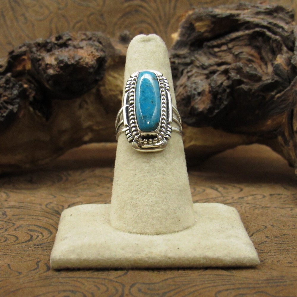 *Sterling Silver Rectangular Blue Turquoise Ring by Running Bear Shop Size 7.25