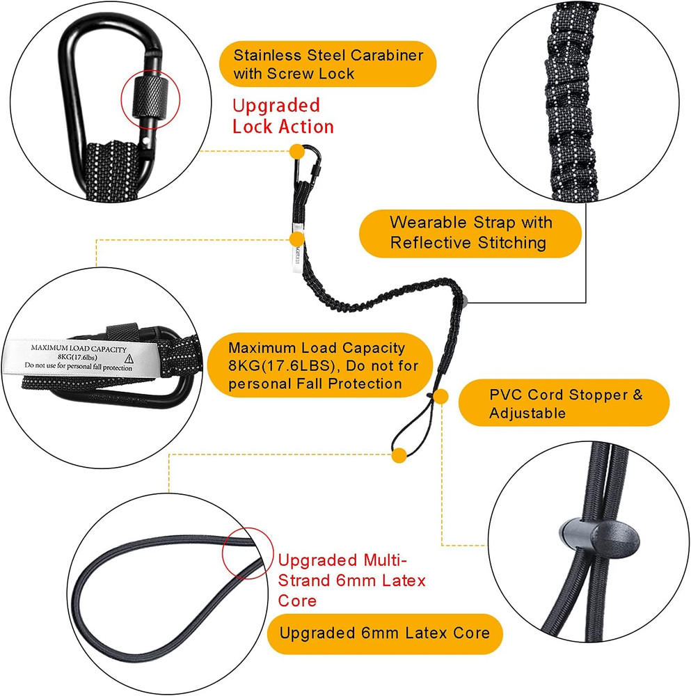 3 Pack Retractable Tool Lanyard, Safety Fall Protection Tools Leash with Aluminu