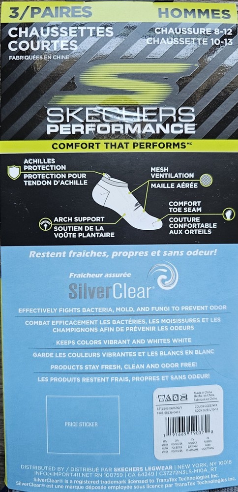 Skechers Performance Men's 3 Pack Low Cut Socks.