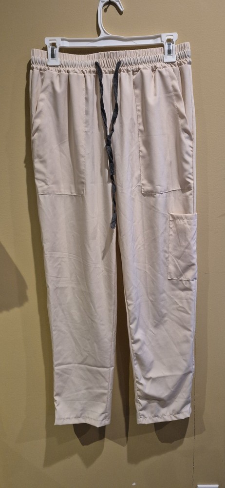 Beige Solid Pattern Unisex Medical Scrubs Pants Size Medium M New