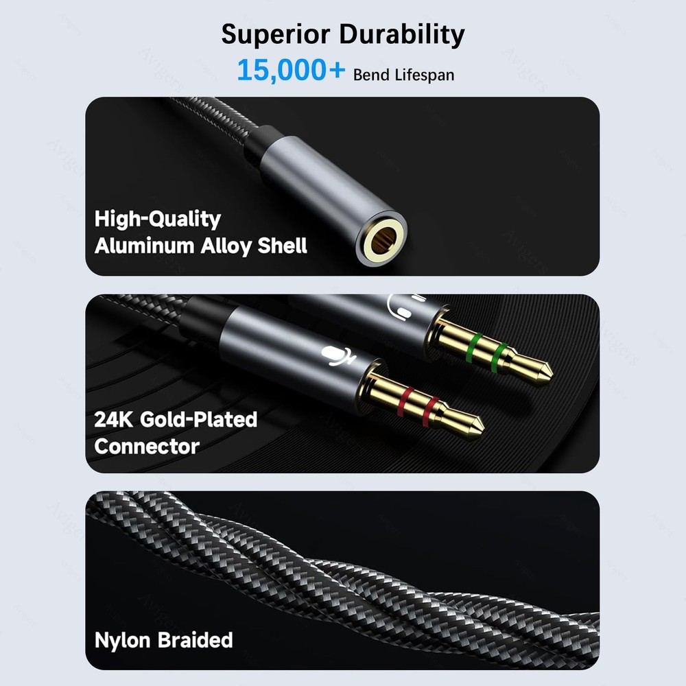 Headphone Splitter for Computer 3.5mm Mic Audio Y Splitter Cable for PC