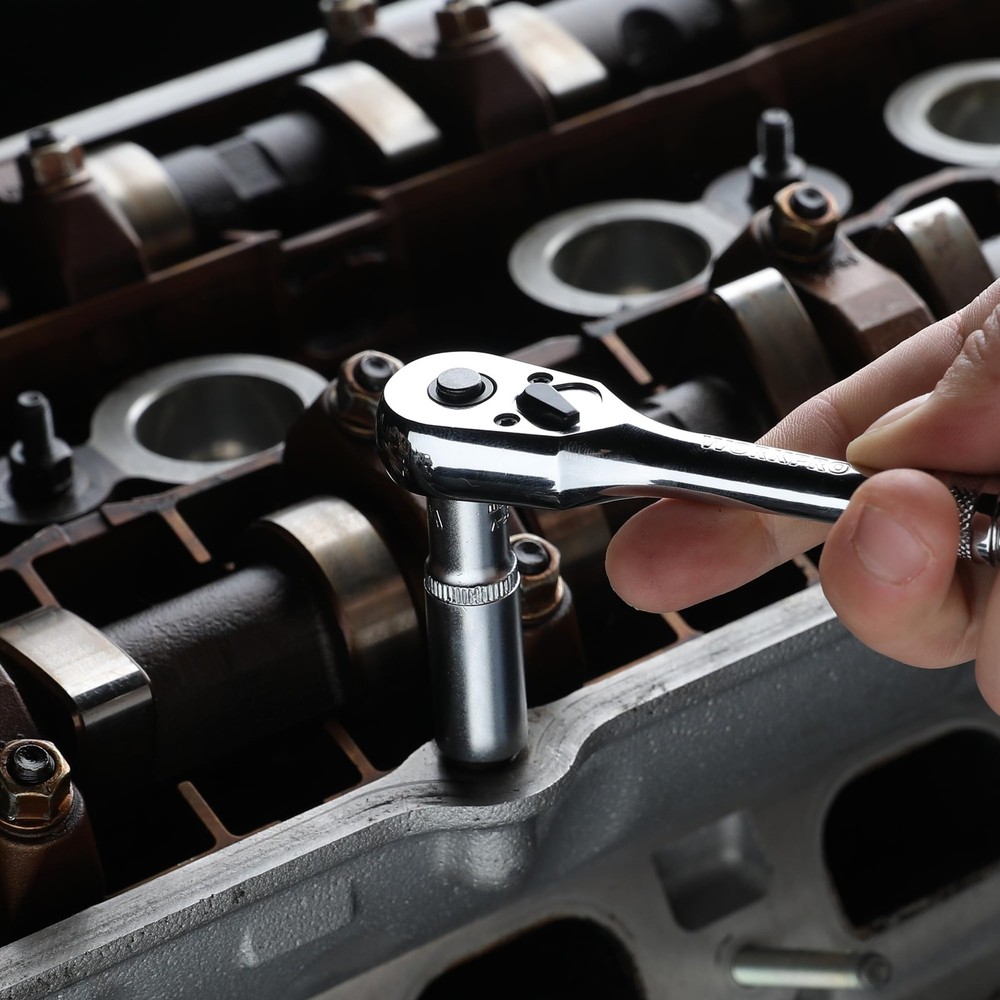 WORKPRO 1/4-Inch Drive Ratchet, Quick-Release Reversible 1/4", Silver, Black