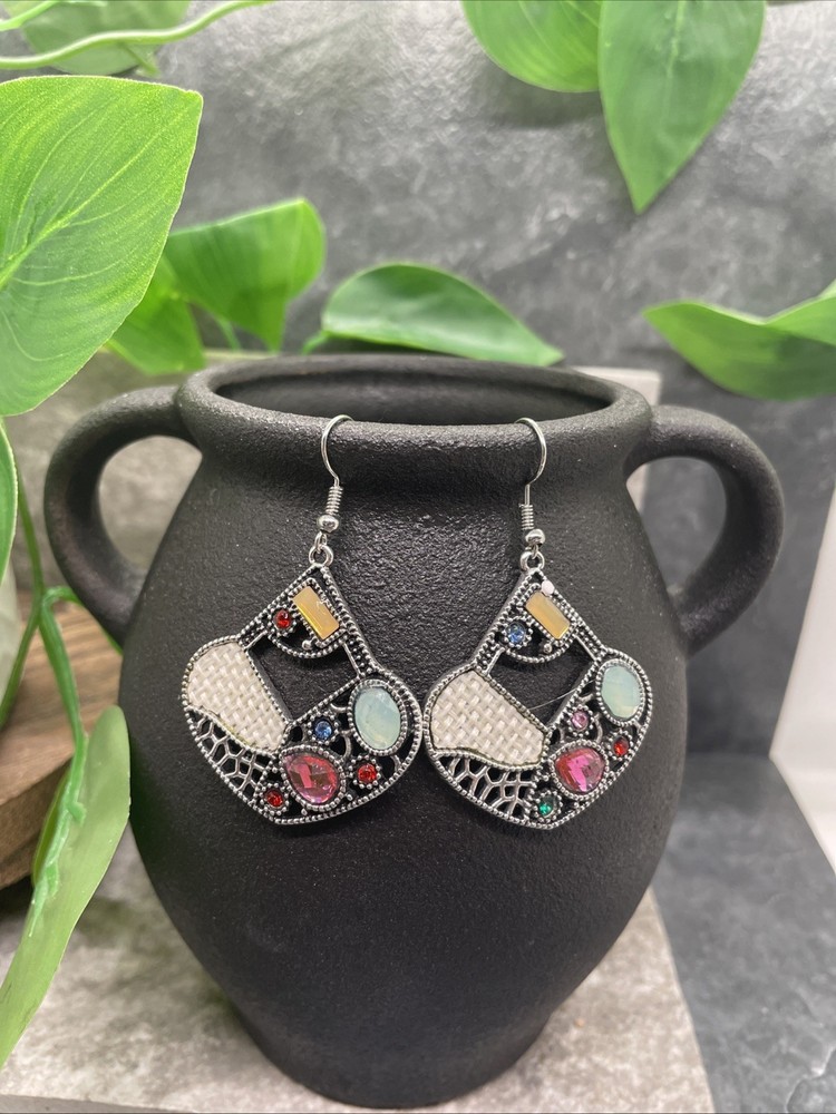 2” Silver-tone Boho Retro Earring Set Drop Dangle New Free Ship B6451