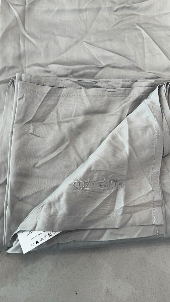Cozy Earth Bamboo Bedding Flat Sheet & 2 King Cases Grey Open Box