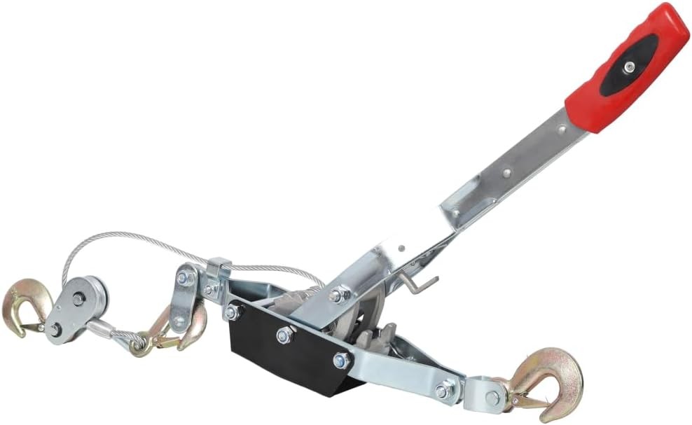 4T Hand Winch Puller Double Gear 3 Hooks 12FT Steel Cable Power Ratchet Puller