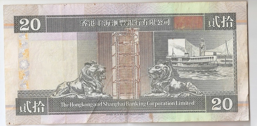 Hong Kong 20 dollars 1993 Lion, High grade!!!