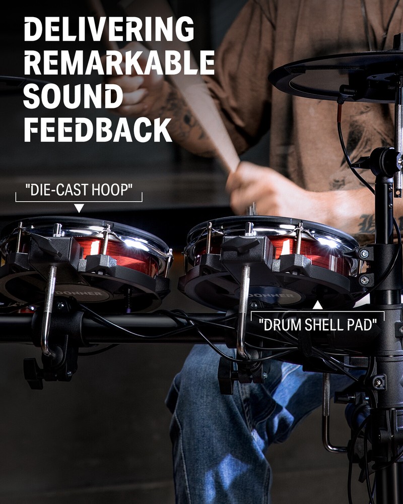 Donner DED-200 Max Electronic Drum Set With Throne Headphone 450 Authentic Sound