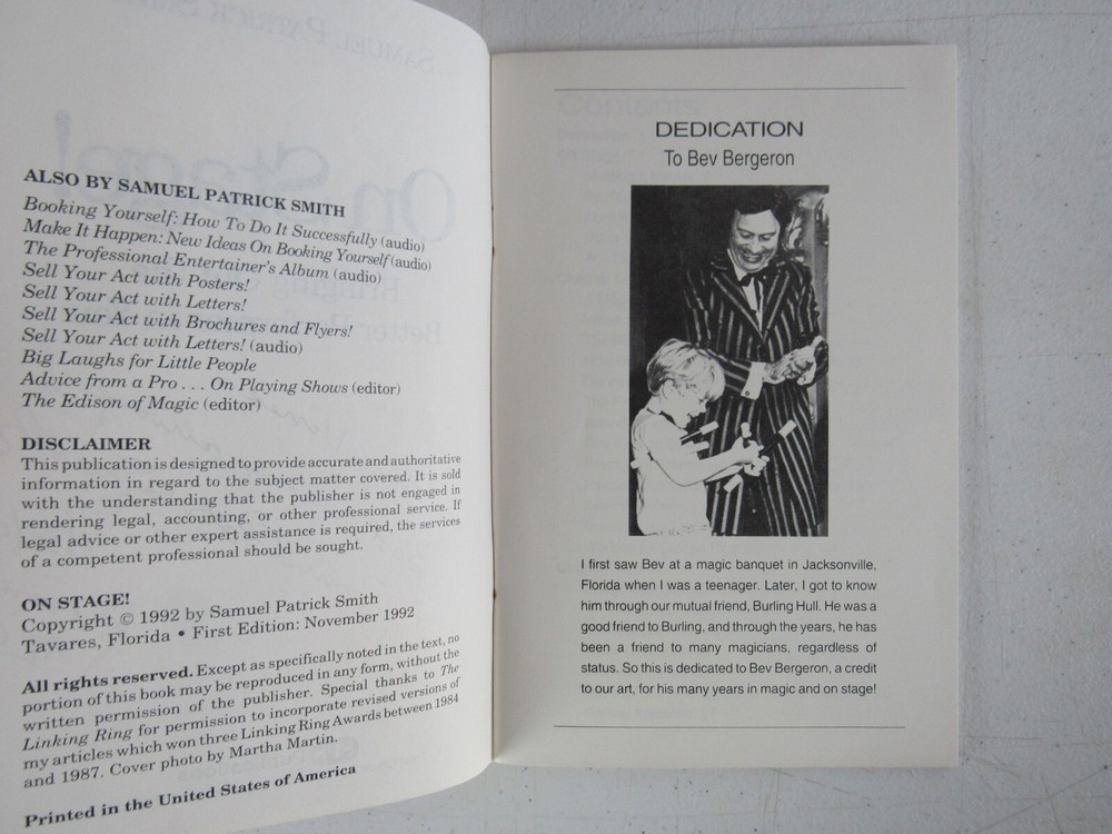 Samuel Patrick Smith On Stage! 1992 Stage Magician Performance Tips MZ11F
