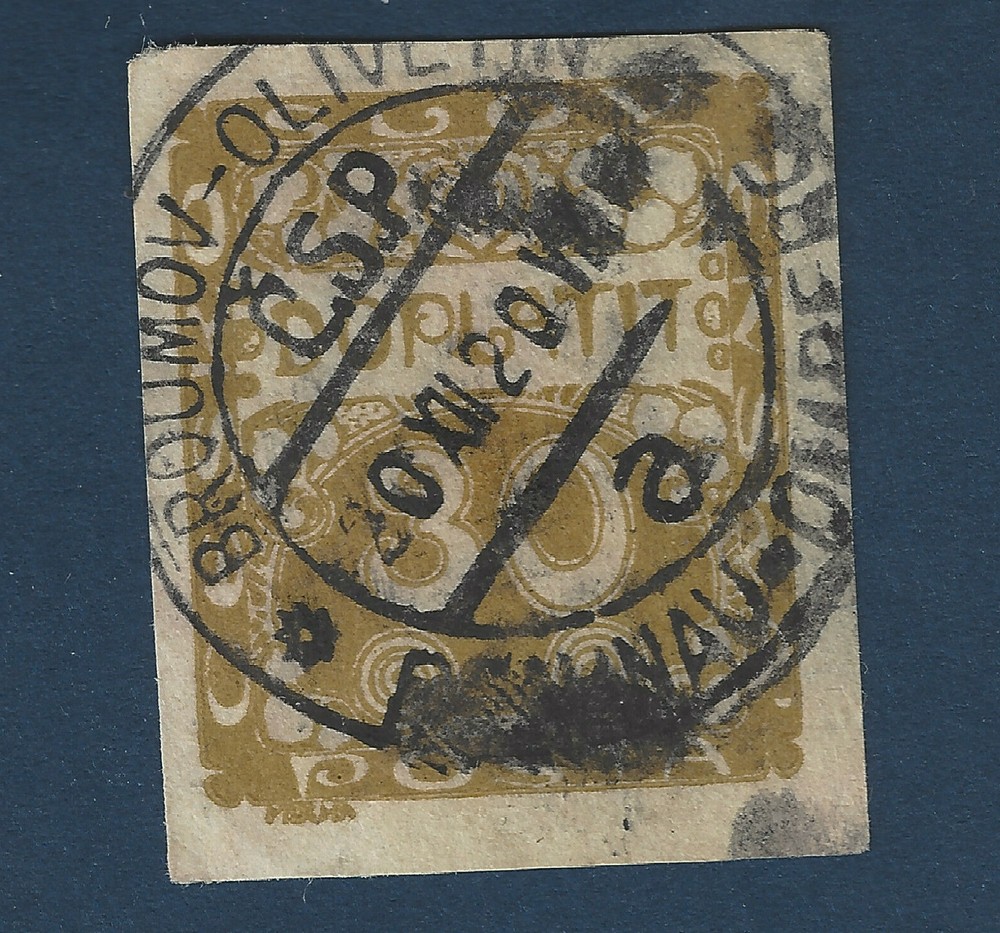 1919 CZECHOSLOVAKIA STAMP 30 POSTAGE DUE GREAT CD CANCEL BROUMOV-OLIVETIN CSP