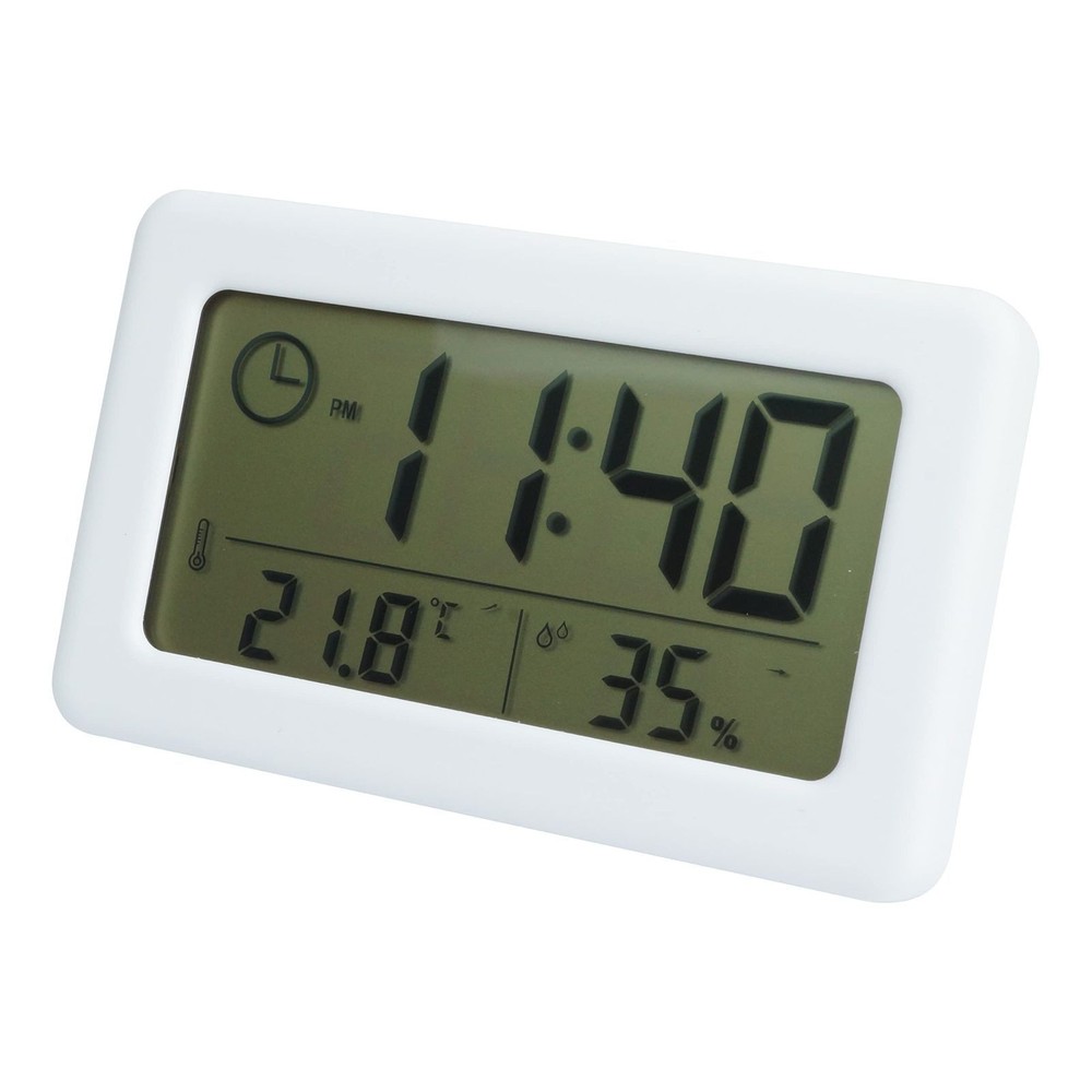 Digital Clock Thermometer Hygrometer Wall Mount Tabletop Compact White Simple