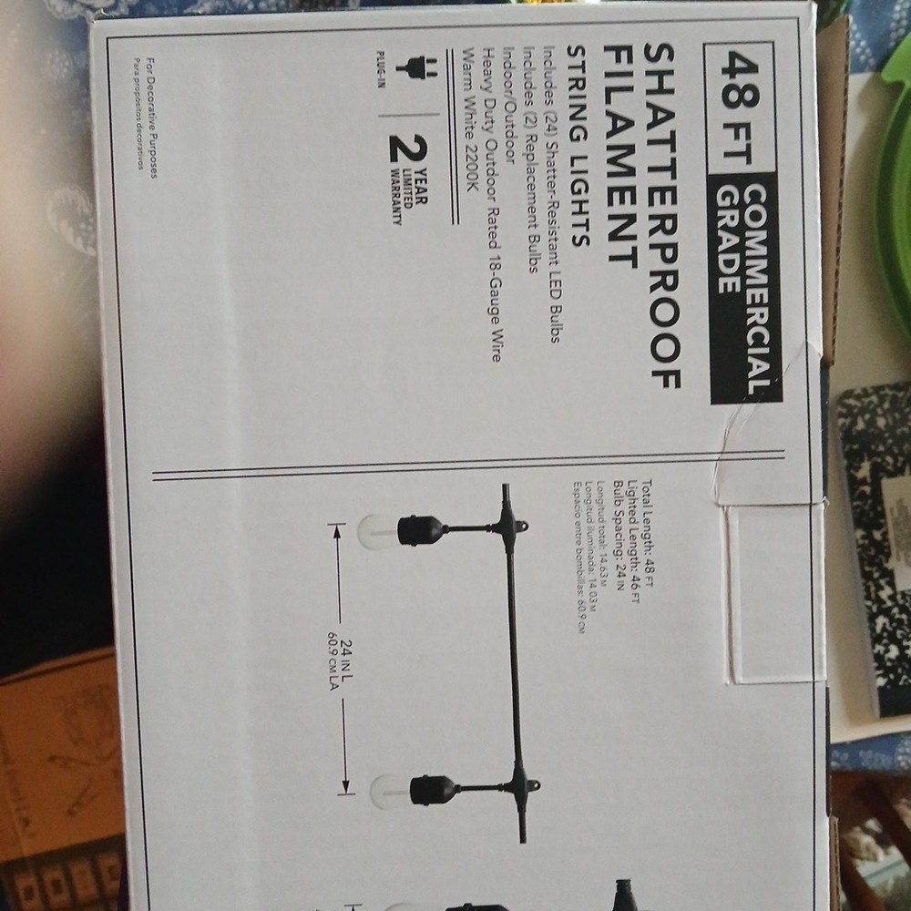 HAMPTON BAY 48 ft. String Light 24-Light In/Out S14 Filament LED Bulbs Light