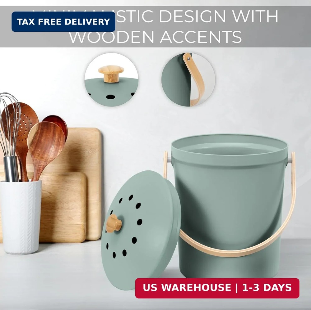 Kitchen Compost Bin 1.1 Gallon Odorless Countertop Composter Lid Rust