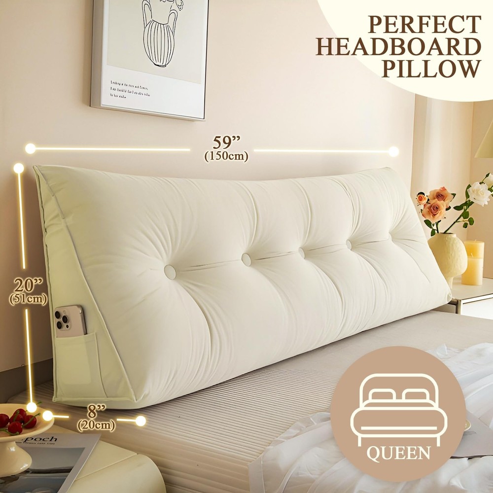 Headboard Pillow Queen, Large Triangular Wedge Headboard Pillow for Reading a...