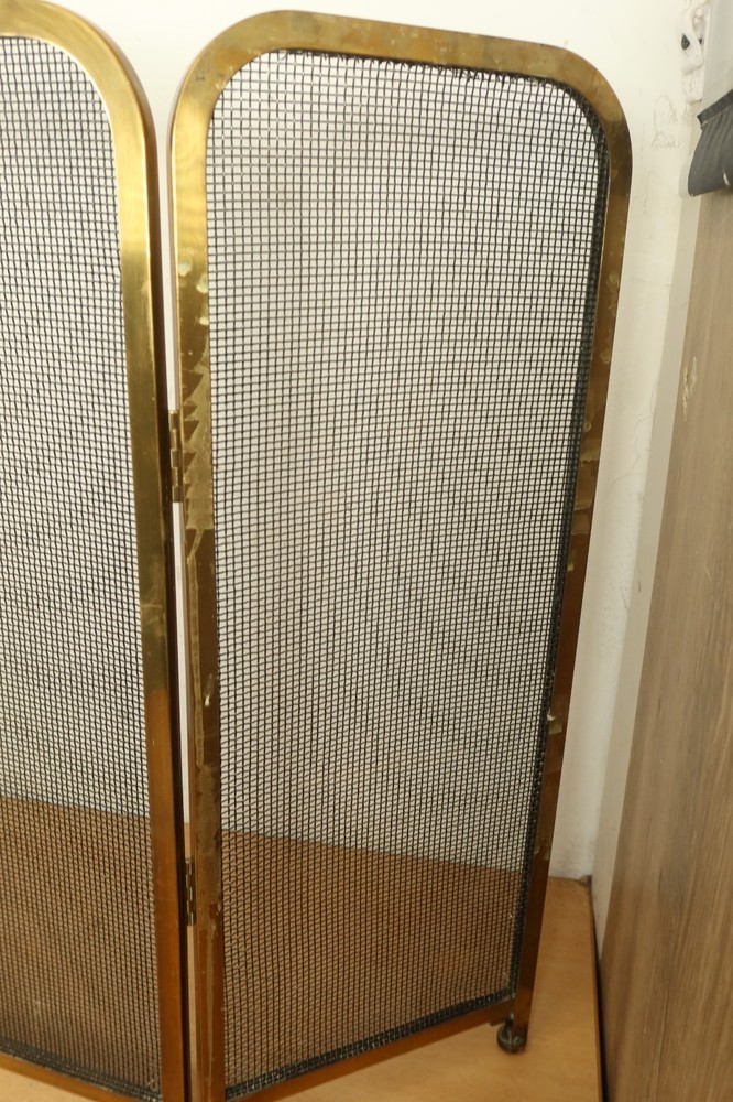 Vintage Solid Brass Fire Guard Fireplace Spark Spit Screen Folding 3 Mesh Part