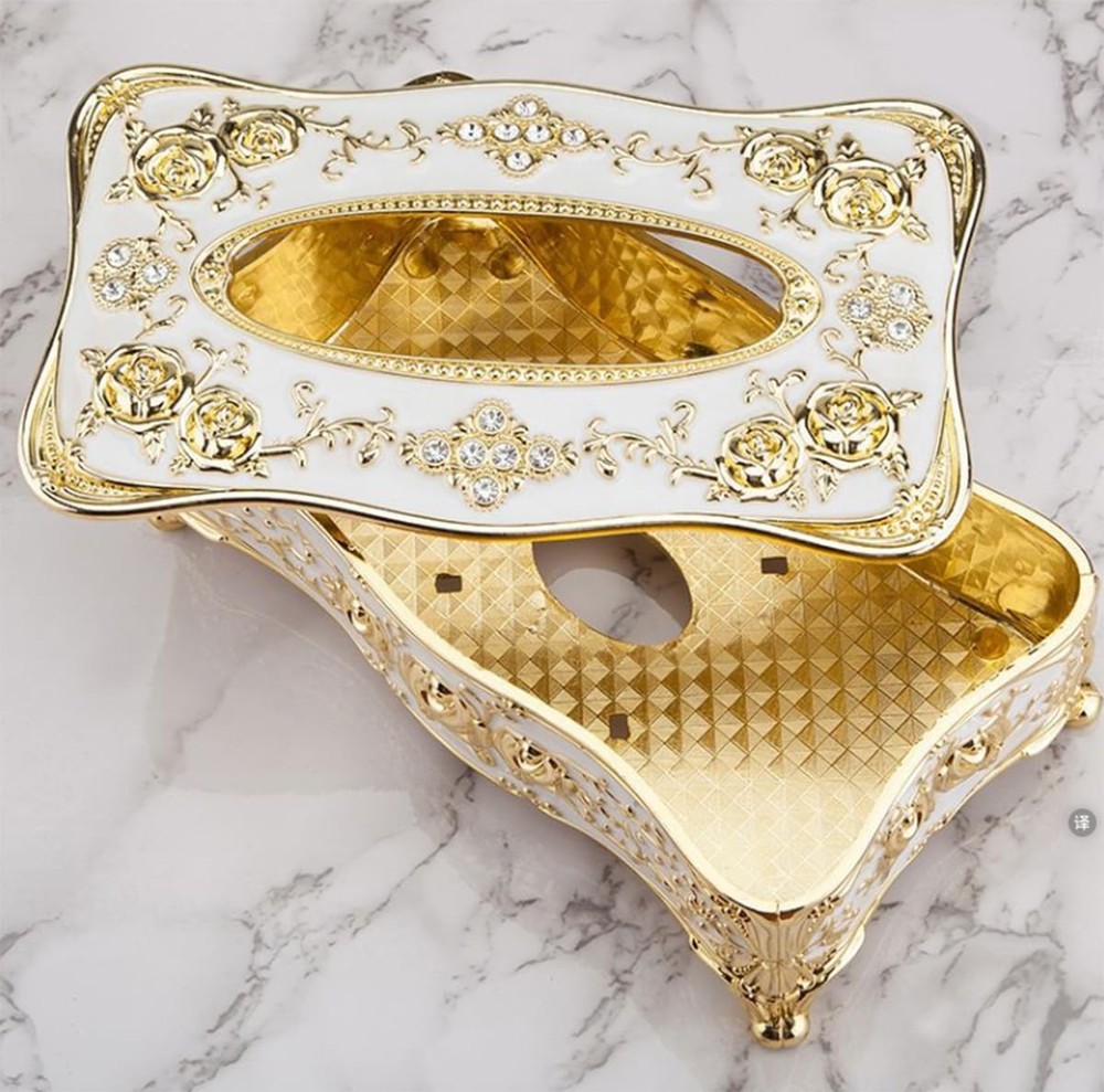 Vintage European Tissue Box Cover Rectangle Rose Pattern Long Tissue Box Hold...