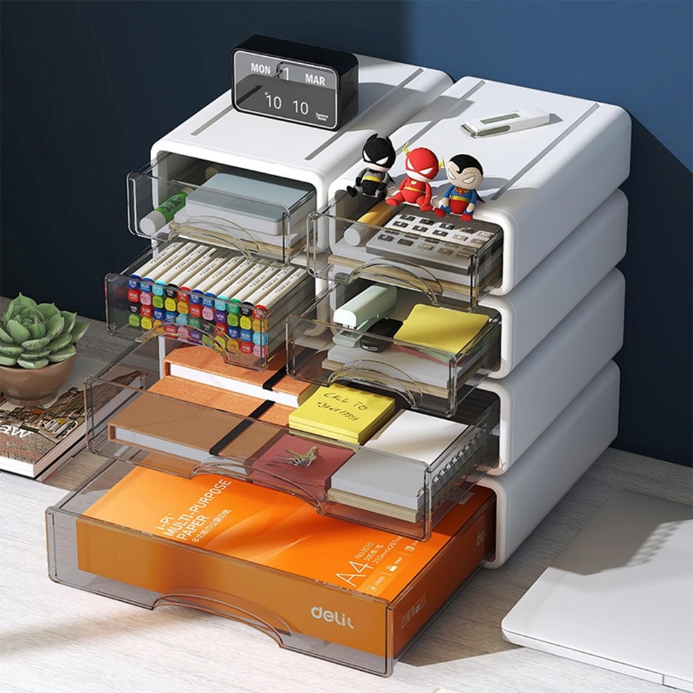 Desk Organizer with Drawers, Stackable Storage Drawers with Compartments Desk...