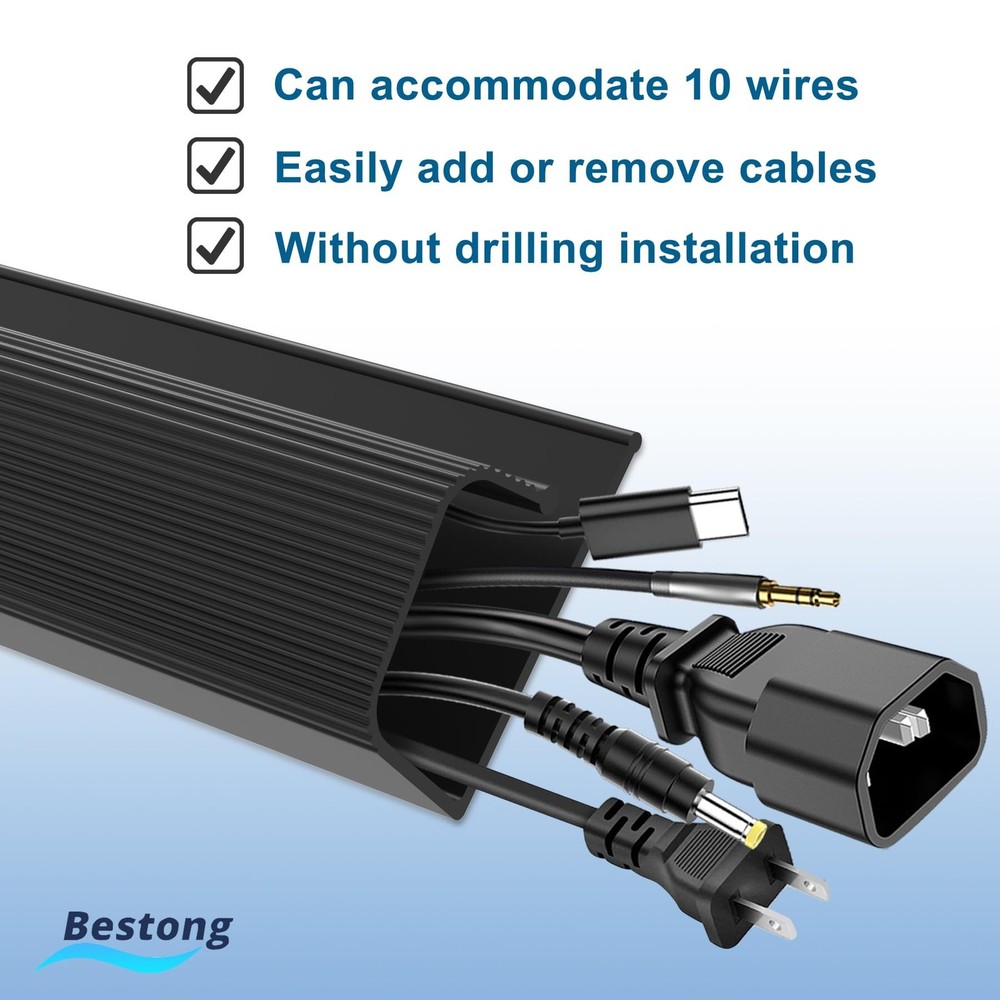 Cable Management J Channel Under Desk - Easy Installation, Black