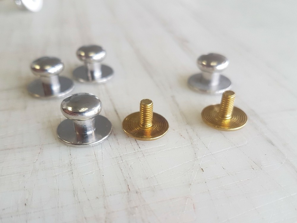 12-Pack Sam Browne Solid Brass Button Studs, Chicago Screw Nail Stud, Fastener
