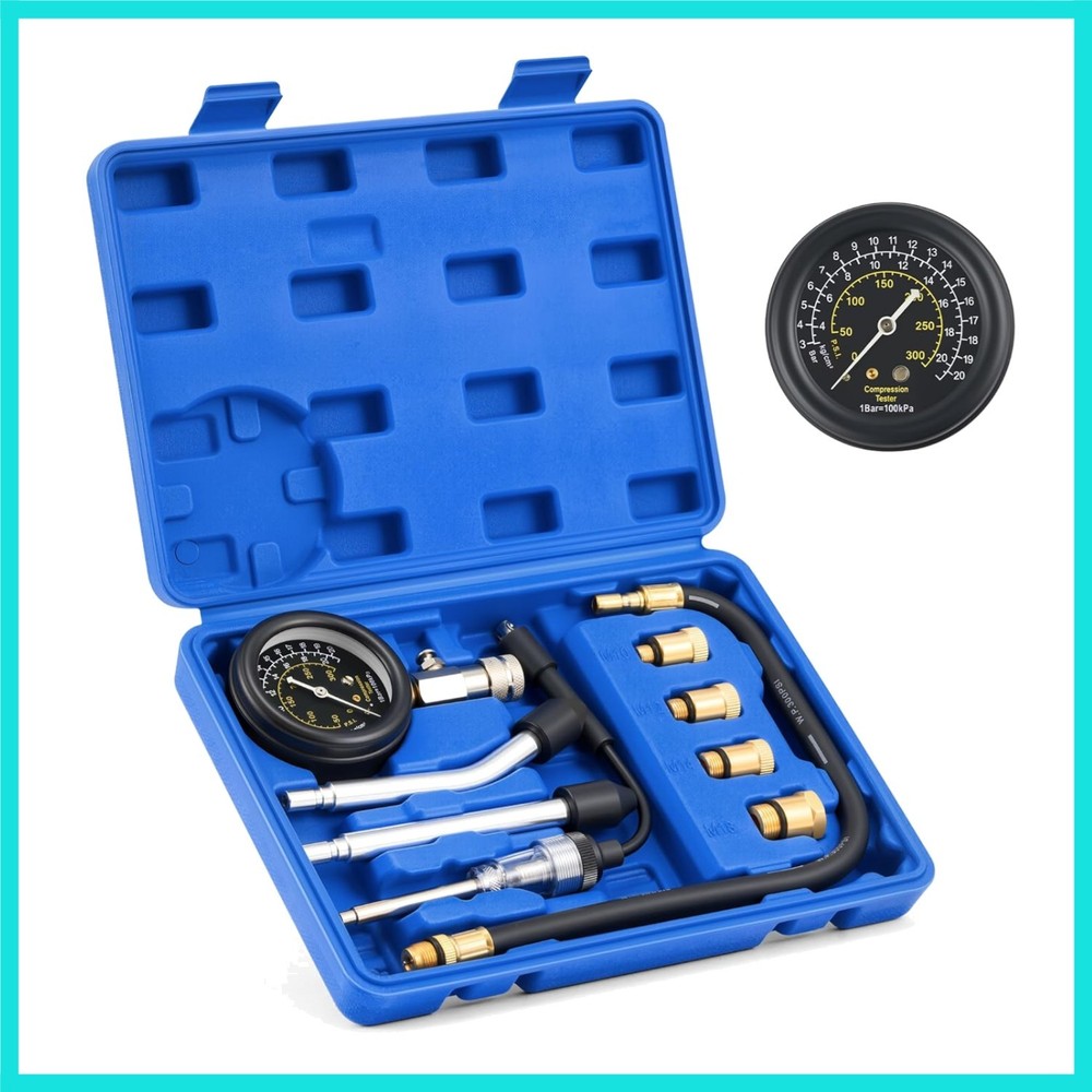 Engine Compression Tester Kit, 9 pc Cylinder Compression Tester Kit with Spar...