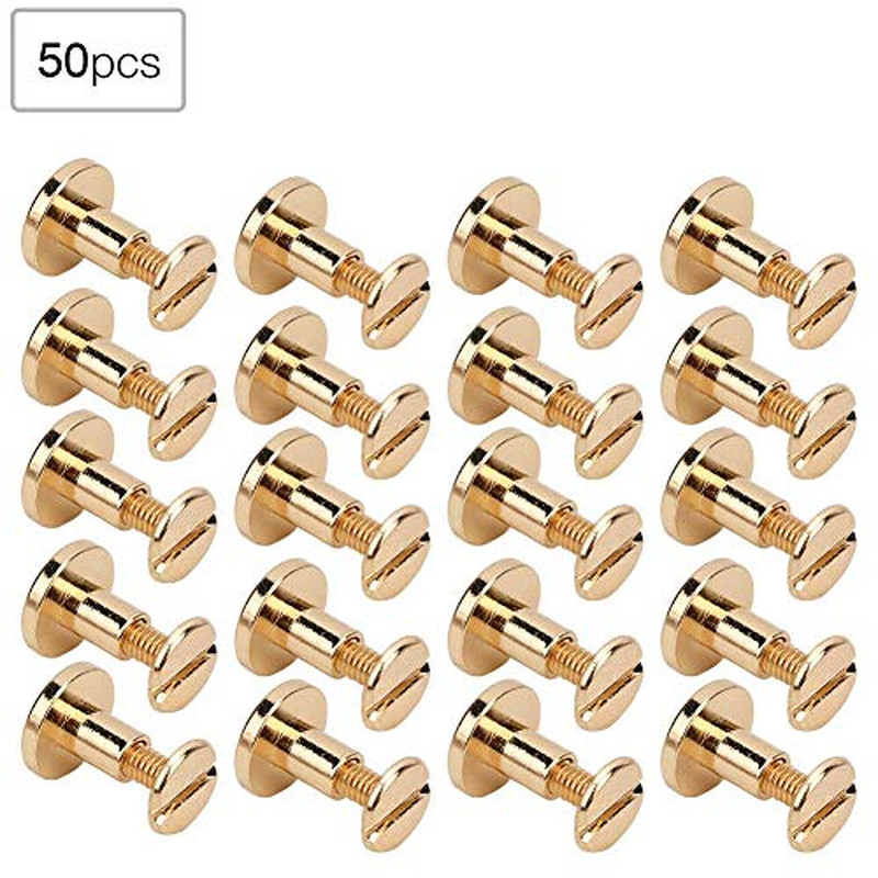 50Pcs Leather Rivets Kit, Pure Copper Flat Head Rivets, Setting Tools 8Mm (Gold)