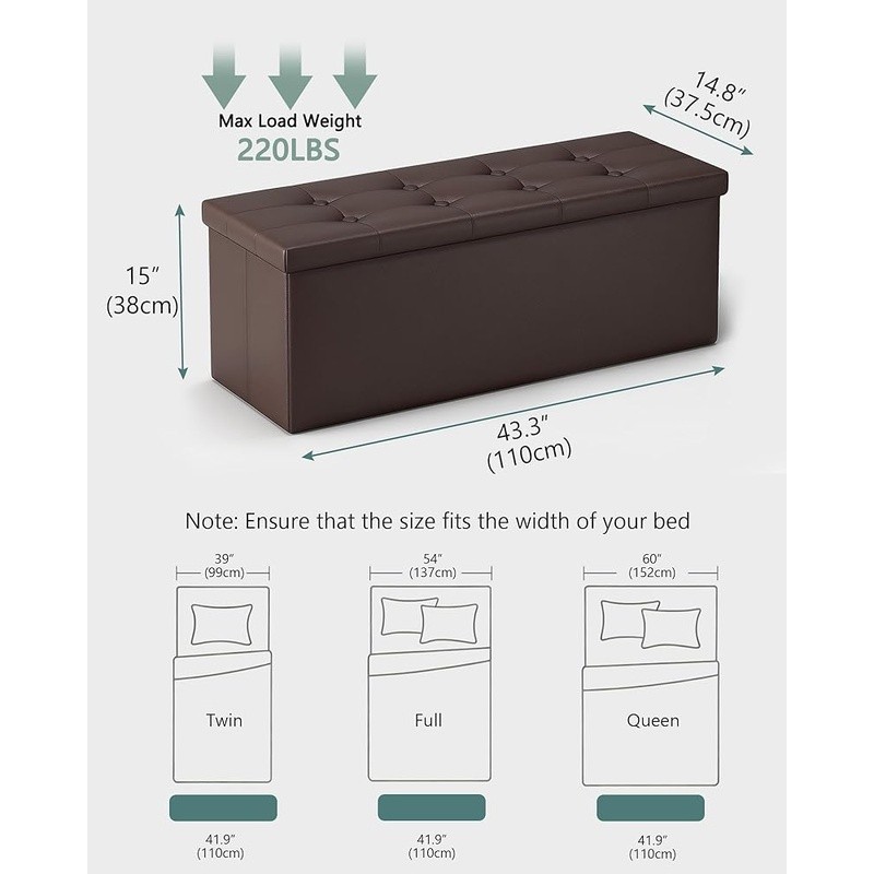 Folding Storage Ottoman Bench Sturdy PU Leather Footrest Coffee Table Organizer
