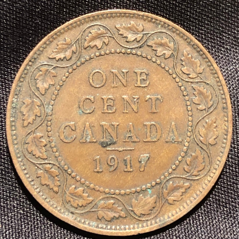 1917 Canada 1 Cent Bronze Coin - VF (Very Fine) condition