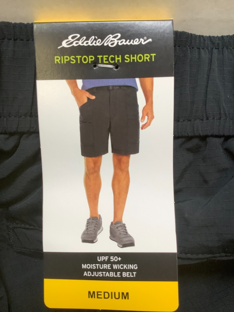 Eddie Bauer Men's Ripstop Tech Pull On Short, Medium, Black, Free Shipping!!!
