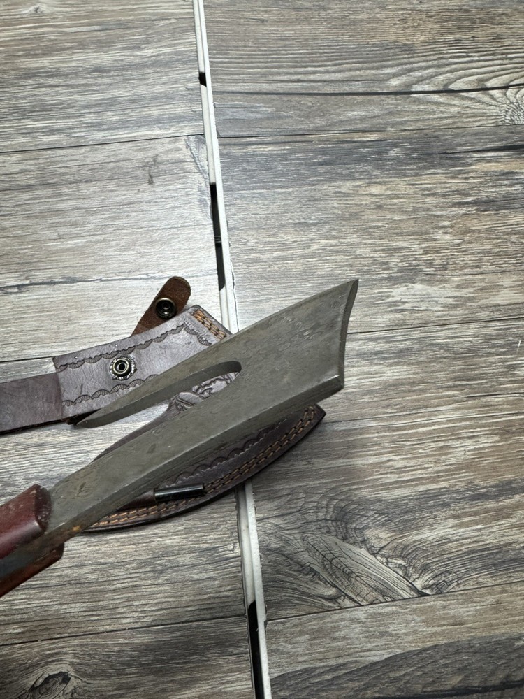 HANDMADE DAMASCUS SMALL AXE, CAMPING HATCHET, HAND AXE, THROWING AXE + SHEATH