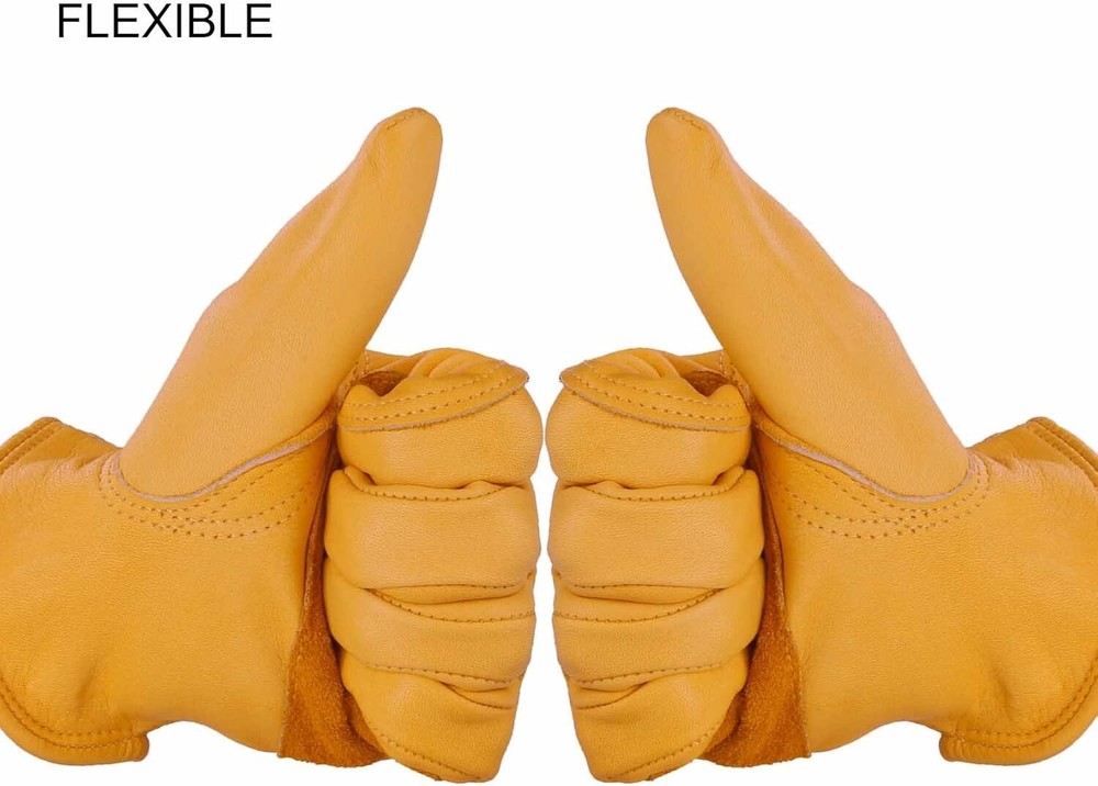 Flex Grip Leather Work Gloves Stretchable Wrist Tough Cowhide Working G...